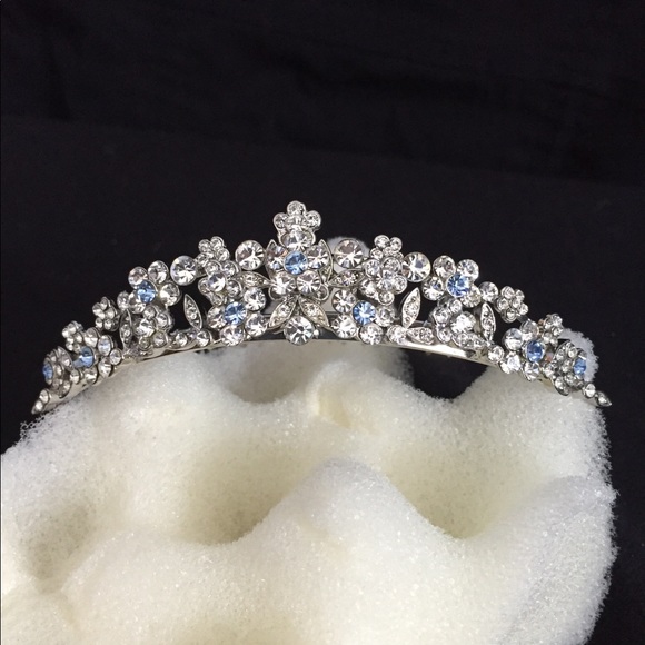 Beautiful rhinestone tiara w/blue crystal accents. main image 5